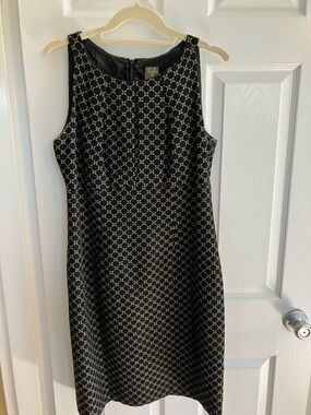 Taylor Black Midi Dress with Gold Geometric Pattern